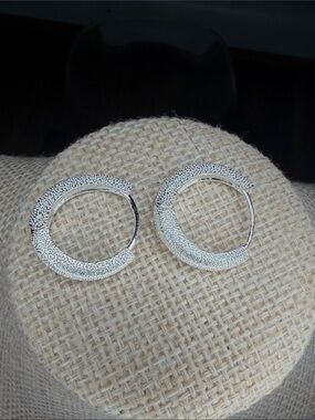 Silver tone Textured Hoop Earrings